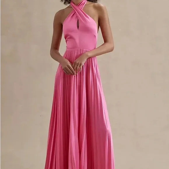 Amur Dresses | Amur Kaleb Twist Halter Pleated Midi Dress In Hot Pink | Color: Pink | Size: 2 | Frothyslothy's Closet